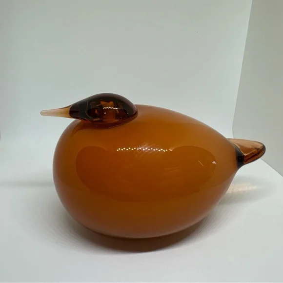 Oiva Toikka Glass Bird Orange Kuulas by Iittala Finland Sculpture, Puffball